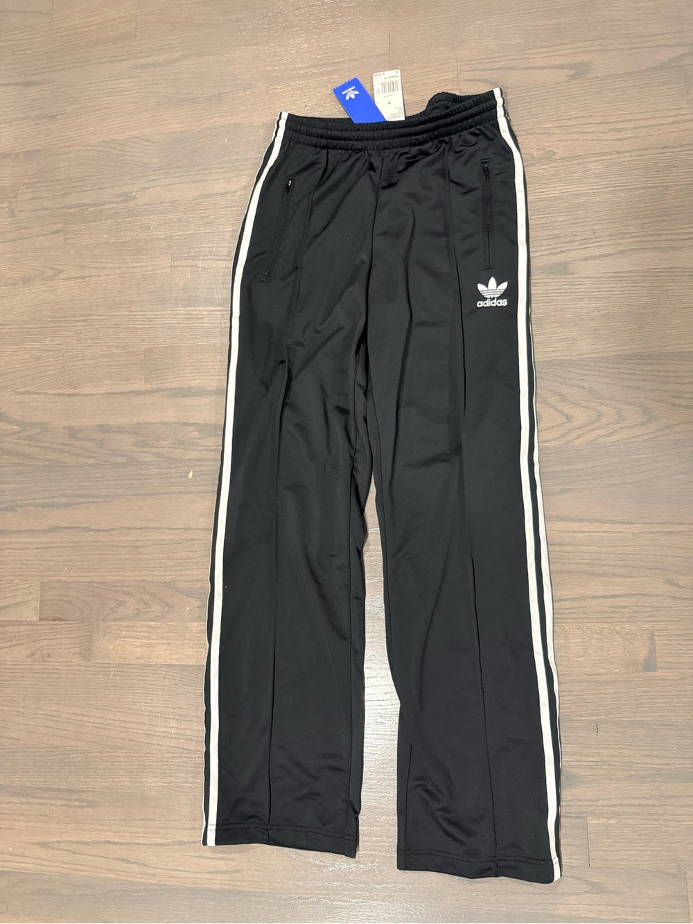 adidas women’s Black Track Pants with White Stripes
